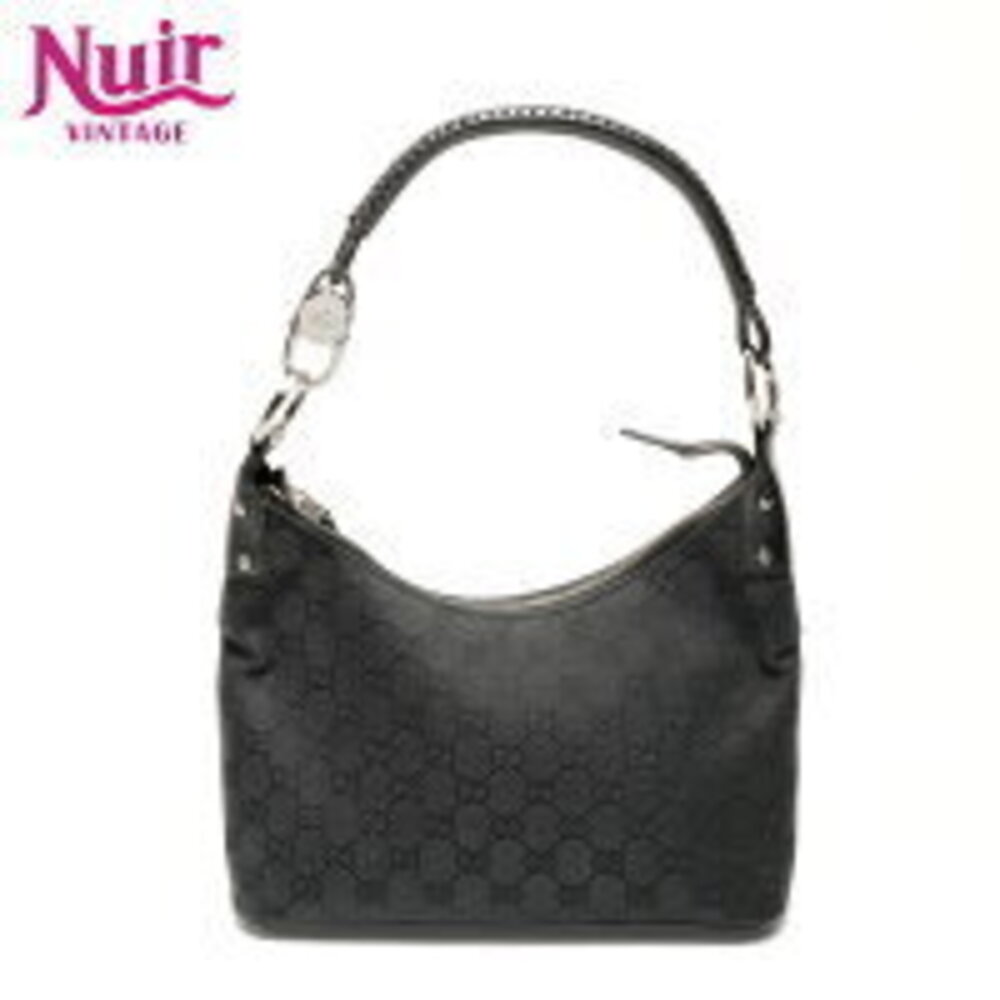 Gucci GG Canvas One Shoulder Hobo Shoulder Bag Black